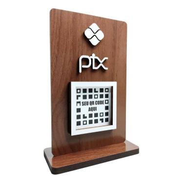 Imagem de Placa Pix Para Pagamento Qr Code , Display Mdf Madeira