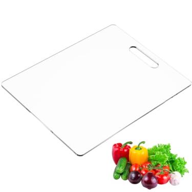 Imagem de Tábua de corte acrílica, tábua de cortar de bancada antiderrapante 40 x 30 cm, tábua de corte transparente espessa de 5 mm com pés de silicone antiderrapante e orifício para pendurar, placa protetora