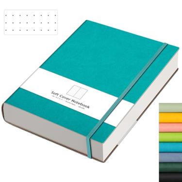 Imagem de AHGXG Caderno pontilhado Bullet – Caderno grande A4 pontilhado, 21 x 28 cm, caderno quadriculado de 320 páginas, papel grosso de 100 g/m², capa macia de couro, com estêncil de diário, bolso interno – ciano