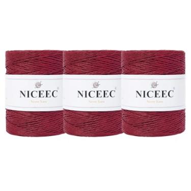 Imagem de NICEEC 3 novelos de fio de papel para crochê - Croceht fácil, fio de ráfia para chapéu de sol e decoração de casa DIY (total de 473 g/786 m) - vermelho