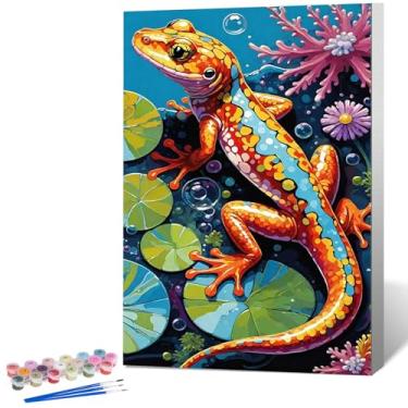 Imagem de Kit de pintura emoldurada por números para adultos, animais iniciantes, kits de pintura por números em tela, camaleão emoldurado, pintura a óleo acrílica DIY por números com moldura, perfeita para