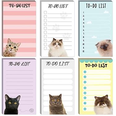Imagem de 6 blocos engraçados gato pequeno para fazer lista notas adesivas corte gato blocos de notas presentes gato acessórios para gatos para amantes de gatos suprimentos de papelaria para escola, escritório, 7,6 x 12,7 cm
