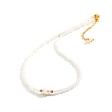 Imagem de Flourisit Colar de pedras preciosas com pérolas de água doce, colar de pérolas irregulares naturais feitas à mão para mulheres, banhado a ouro 14 k, pedra do mês de janeiro da gargantilha, presente