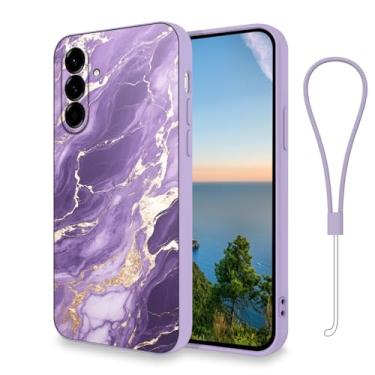 Imagem de Capa de telefone compatível com Samsung A15 5G estampa de mármore roxa, capas para Samsung Galaxy A15 acessórios de alça de cordão de silicone Funda para capa original macia suave e fina à prova de