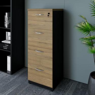 Imagem de Armário Porta-Pastas para Escritório Web Office com 4 Gavetas e Chave | Arquivo Organizador em MDP Alta Resistência | Design Moderno Macadâmia com Preto para Escritório e Home Office
