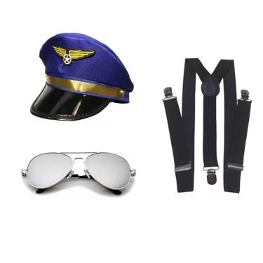 Imagem de Fantasia De Aviador Piloto C/ Quepe Óculos E Suspensório