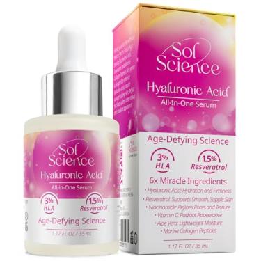 Imagem de Sérum facial de ácido hialurônico tudo em um – Sérum ultra hidratante antienvelhecimento com vitamina C, colágeno marinho e niacinamida para clarear e firmar a pele lisa 1,17 FL Oz