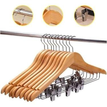 Imagem de Kit 50X Cabides De Madeira Com Presilha Verniz Marfim Roupa
