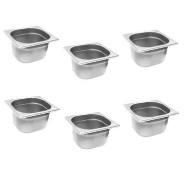 Imagem de CONJ 6 CUBAS Gastronômicas Em INOX GN 1/6x100 mm 1,5 Litros Sem TAMPA 