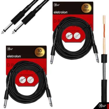 Imagem de Kit 2 Cabo P10 P10 Mono P/ Violão Guitarra Baixo 10m Metros - ELETROLO