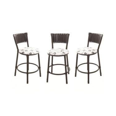 Imagem de KIT 3 Banquetas Baixa Encapada Junco CAFÉ Area Gourmet - ESPAÇO JUNCO,