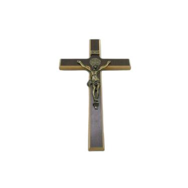 Imagem de Crucifixo De Parede Madeira Escura E Metal 34 Cm
