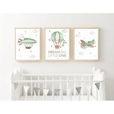 Imagem de Quadro Infantil Menino Avião Aquarela - Kit com 3 Molduras - Ideiative