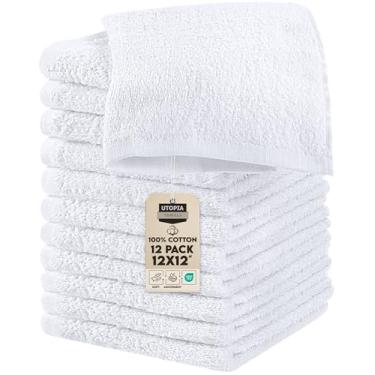 Imagem de Utopia Towels Conjunto de 12 toalhas de algodão, 100% algodão fiado, panos de rosto de flanela premium, toalhas de dedo altamente absorventes e macias, brancas