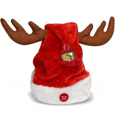 Imagem de Gorro Natal Musical Orelhas de Rena Movimenta Toca Musica Luxo Natalino Premium Bone Chapeu Presente Papai Noel Fantasia Decoraçao