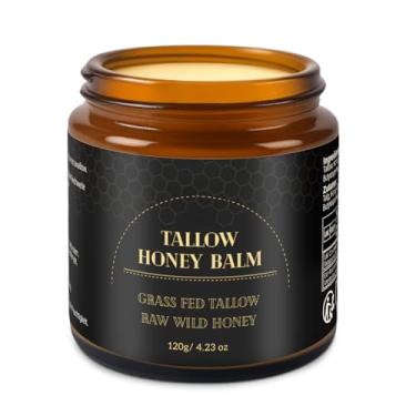 Imagem de BELYESEE Sebo bovino para pele com mel, bálsamo de sebo hidratante sem cheiro para rosto e corpo, alimentado com grama, profundamente nutritivo para pele seca. 120 g