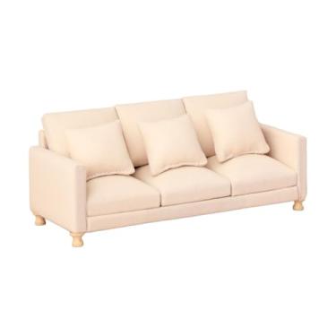 Imagem de Kokiya Sofá de casa de bonecas em miniatura, sofá em escala 1/12, móveis clássicos em miniatura, de boneca de faz de conta, Bege