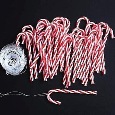 Imagem de DAHI 32 peças de enfeite de bengala de doces de Natal de plástico para pendurar em árvore de Natal com muleta vermelha e branca torcida para decoração de árvore de Natal em casa (vermelho e branco, 32