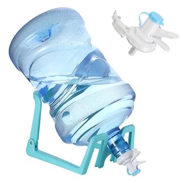 Imagem de JUXYES Suporte de jarro de água de galão e válvulas dispensadoras de água, suporte de dispensador de água dobrável e tampa de jarro de água, válvula de bico de garrafa para garrafa de bebida de 3 a 5