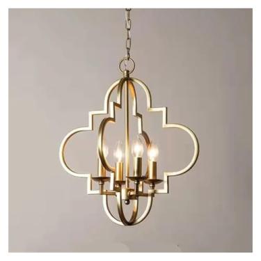 Imagem de Lustre vintage americano de ferro forjado dourado com design de luminária pendente para sala de estar, sala de jantar nórdica, quarto, café, cozinha, luminárias de lustre