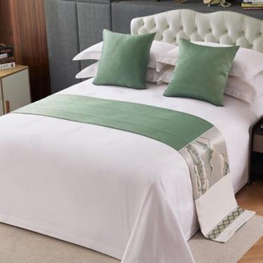 Imagem de Cachecol para cama de hotel, luxuoso, macio, proteção de cama de alta qualidade, casa, quarto, toalha decorativa para cama de casamento, para solteiro, queen, tamanho king, verde, 50 x 260 cm para