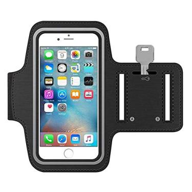 Imagem de Pulseira esportiva para iPhone 6/6S/7 Plus de 5,5 polegadas, braçadeira resistente à água, suporte de chave, tira reflexiva de neoprene macio para condições de pouca luz, dois compartimentos de braço, Preto
