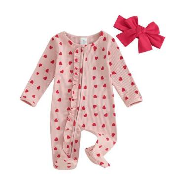 Imagem de Roupa de bebê para menina Ayalinggo Valentines, macacão rosa de 3 a 6 