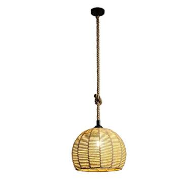 Imagem de YQSLQZZ Lustre de corda de cânhamo para casa de fazenda, luminária pendente de ilha de cozinha vintage para sala de jantar, luzes de teto suspensas ajustáveis em altura acima da mesa de jantar, para