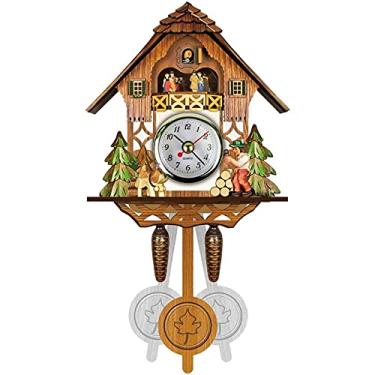 Imagem de 8SSAZZAT Relógio de cuco da floresta negra, novo relógio de parede de madeira estilo nórdico retrô relógio de pêndulo de madeira relógio decorativo de parede para escritório em casa sala de estar