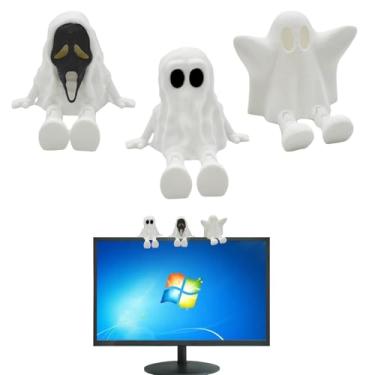 Imagem de Foumiyfa Estatueta de fantasma impressa em 3D para monitor de computador, enfeite de fantasma de Halloween, decoração de fantasma para console central de carro, TV, álbum de fotos, vaso de flores e