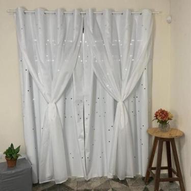 Imagem de Cortina Corta Luz com Voil Blecaute Desenho Estrelinhas Quarto Sala Es