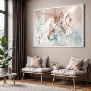 Imagem de Quadro com Moldura e Acrilico Cristal Vidro Sala Quarto Floral Rosa Co