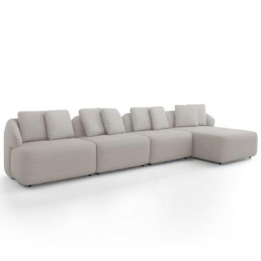 Imagem de Sofá 5 Lugares com Chaise Direito Sala Living 334cm Arlo F04 Linho Cru