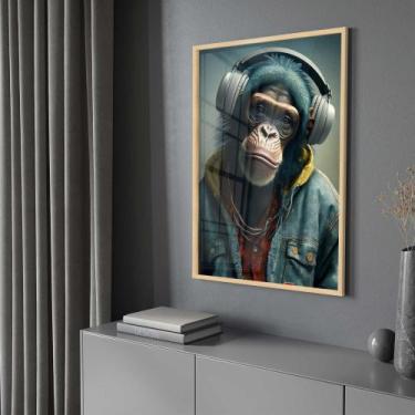 Imagem de Quadro Decorativo com Moldura e Acrilico Cristal Vidro Macaco Rapper F