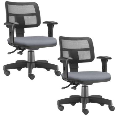 Imagem de Kit 02 Cadeiras Giratórias Zip L02 Executiva Ergonômica Escritório Couro Sintético Cinza - Lyam Decor