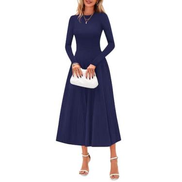 Imagem de Vestido PRETTYGARDEN 2025 de manga comprida plissado Midi Navy S