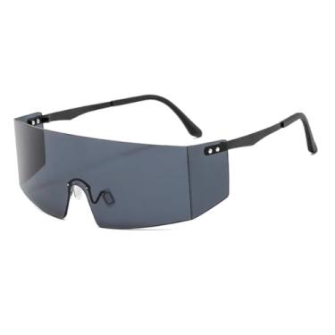 Imagem de HCPIHF Óculos de sol sem aro da moda, feminino, masculino, grande, plano, grande, espelhado, UV400 (C1 preto-preto)