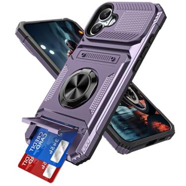 Imagem de QIVSTAR Capa magnética para iPhone 17, anel giratório de 360°, suporte com compartimento oculto para cartão, proteção de nível militar, capa de telefone à prova de choque para iPhone 17 de 6,3