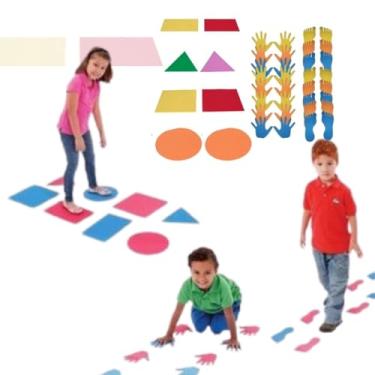 Imagem de Linha Movimento, Kit Psicomotricidade 28 Peças em EVA 4mm, Formas Geométricas Coloridas com Mãos e Pés para Desenvolvimento Infantil, Atividades Corporais e Pedagógicas