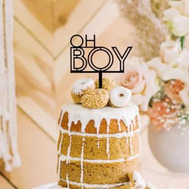 Imagem de Acrylic Black Oh Boy Cake Topper, Baby Shower Cake Decoration Picks for Celebrating Baby Shower Kids Birthday Party Decoration Supplies