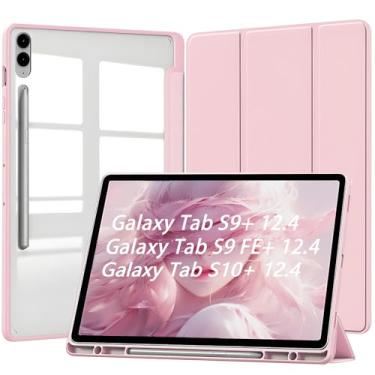 Imagem de Capa para Samsung Galaxy Tab S10+ Plus e Tab S9+ Plus e S9 FE+ Plus 12.4" Capinha Protetora Fina capa Traseira Transparente com Suporte para Lápis Anti-Impacto Auto Sleep Tampa Magnética - Rosa