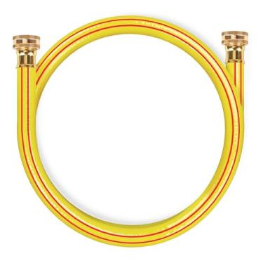 Imagem de Solution4Patio Mangueira de jardim amarela curta 5/20.3 cm x 1.2 m. - Tubo de água leve e durável resistente - Extremidades de alumínio de latão para uso doméstico e quintal - Sem dobras, sem