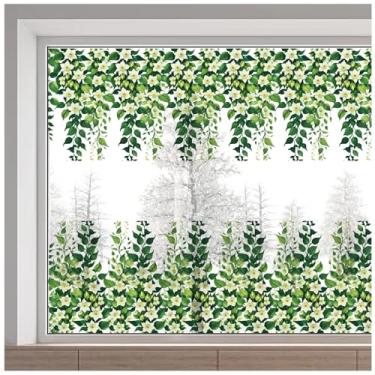Imagem de GORGECRAFT Adesivos de janela de videira pendurados verdes de 114 x 37 cm, adesivos de janela de folhas de eucalipto, plantas, flores, anticolisão, adesivos estáticos não adesivos para porta