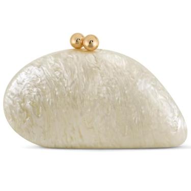 Imagem de NEWROGENG Bolsa clutch de acrílico para mulheres, elegante bolsa de noite de mármore com fecho magnético dourado para festa de casamento, Branco