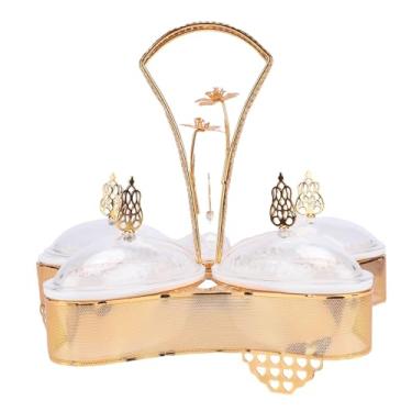 Imagem de Diydeg Bandeja de Servir Dividida Dourada Com Tampa, Travessa Estética Elegante Com Vários Compartimentos e Alça, para Frutas, Doces Iguarias Festas Acampamento Viagens Ao Ar Livre