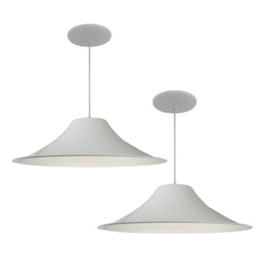 Imagem de Kit 2 Luminária Lustre Pendente Chapéu Chinês Com Interior Branco Brilho e Fiação 110/220v (Branco Brilho)