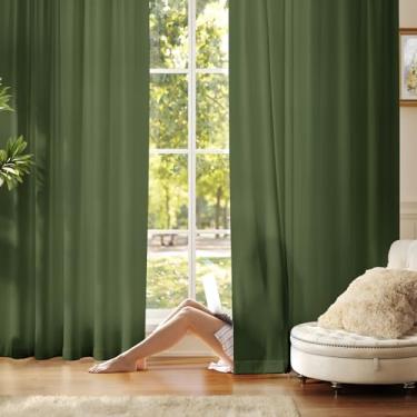Imagem de Anmao Cortinas semitransparentes de privacidade verde-oliva não transparentes para sala de estar, conjunto de 2 painéis de comprimento de 163 cm, filtragem de luz que deixa a luz entrar no bolso do
