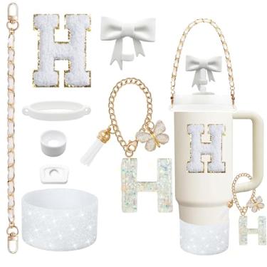 Imagem de Conjunto de acessórios de copo Stanley de 8 peças para copo Stanley Cup de 850 g 1,134 g com alça, incluindo tampa de palha e bota, tampa à prova de derramamento, pingente de alça, adesivo de iniciais