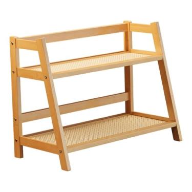 Imagem de Ｂｅｓｇａ Prateleira de armazenamento de mesa decorativa de 2 camadas com prateleira dupla para artigos diversos para casa, quarto, escritório, balcão de, Bamboo Color S