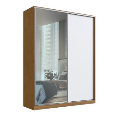 Imagem de Guarda-roupa Solteiro com Espelho 2 Portas 3 Gavetas Rc2003 Freijó Marrom / Branco